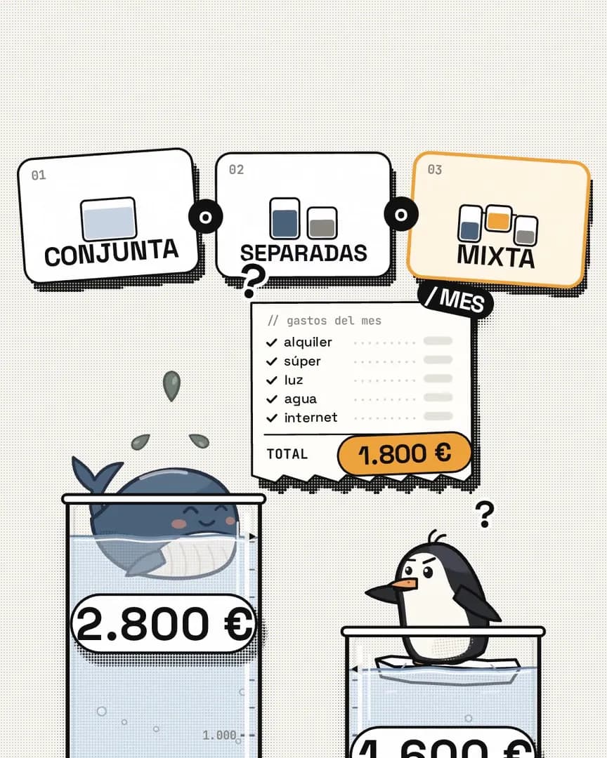 Tres tarjetas para elegir: cuenta conjunta, separadas o mixta, sobre los depósitos de la ballena y el pingüino
