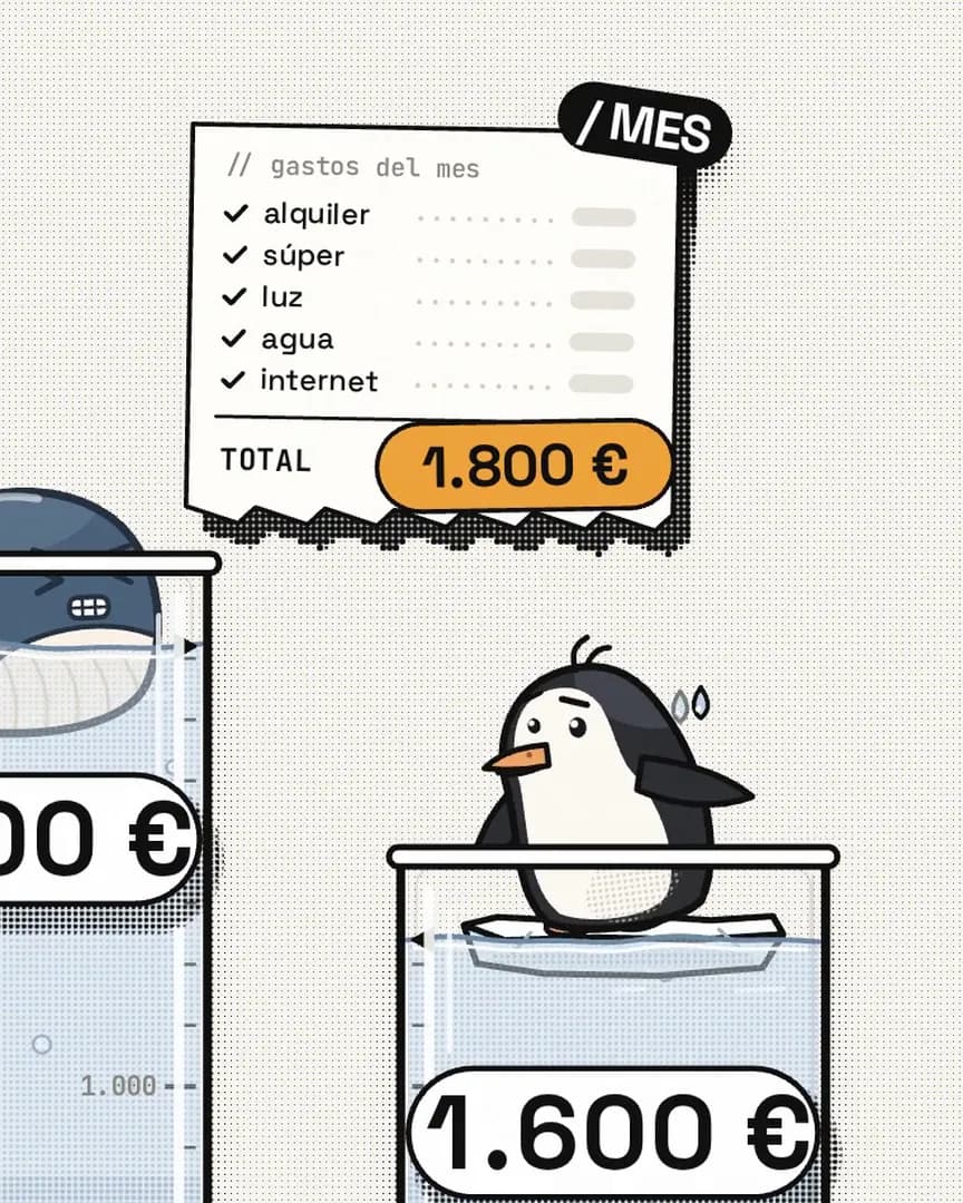 El ticket de gastos del mes: alquiler, súper, luz, agua e internet, 1.800 € en total