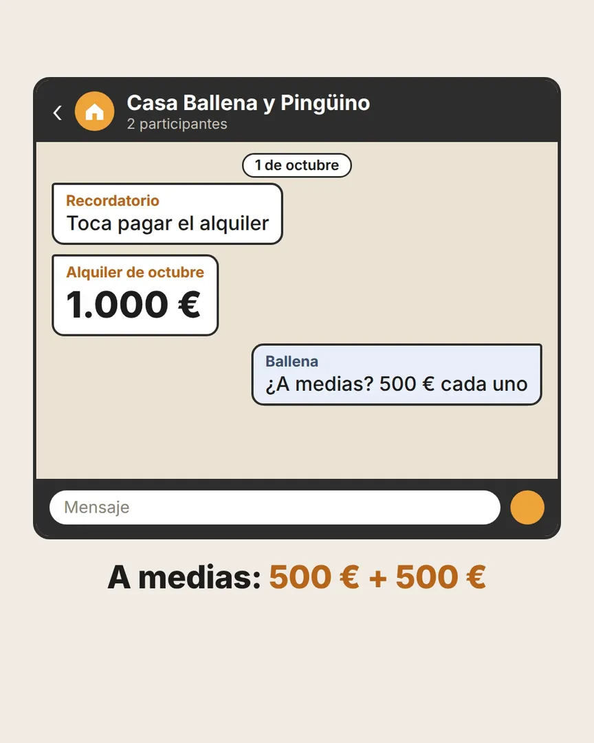 El chat «Casa Ballena y Pingüino»: llega el alquiler de octubre y la ballena propone pagarlo a medias